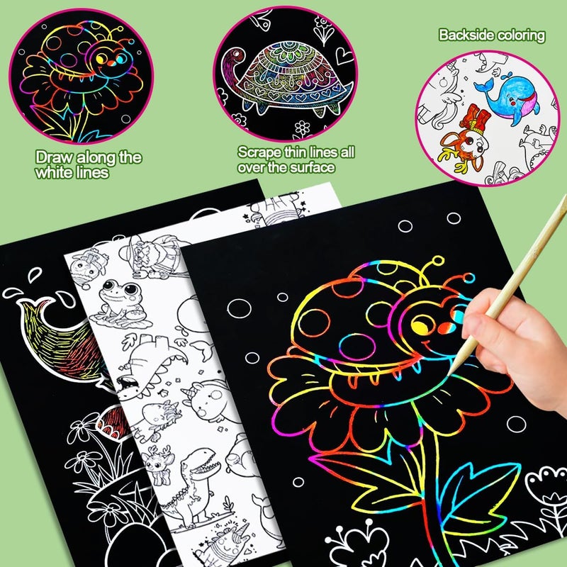 JUNQIU US JUNQIU Scratch Art for Kids, Rainbow Scratch Paper Art Set - Animals, Arts and Crafts for Girls Boys Ages 4-8, Activity & Christmas Crafts, Stocking Stuffers for Kids - Image 3